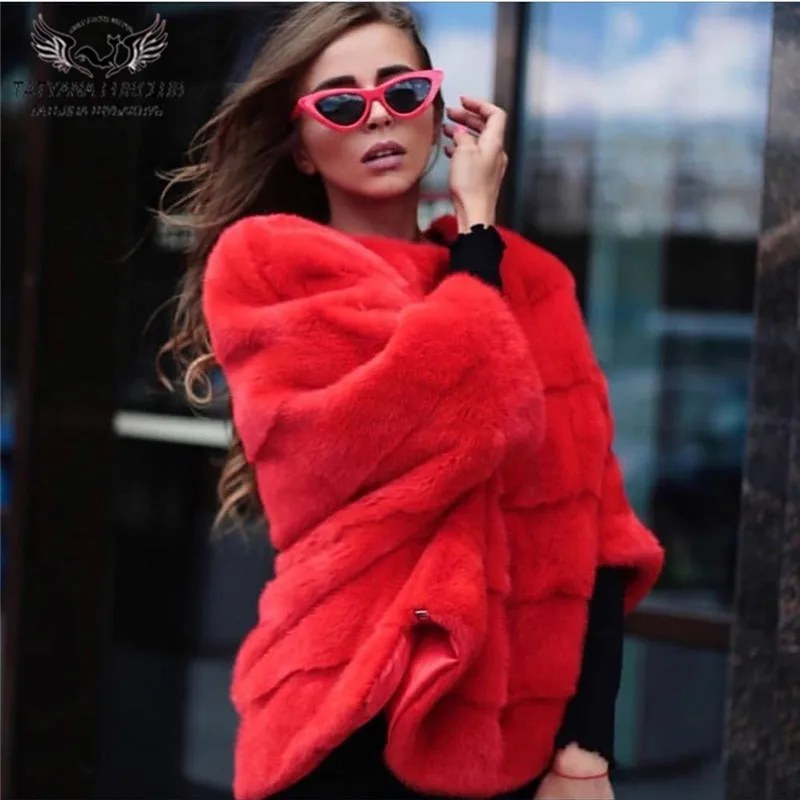 red Tatyana furclub натуральное меховое пальто розовая меховая шуба из натуральной норки Зимняя меховая куртка для женщин повседневные топы с круглым вырезом полного размера плюс - Цвет: red