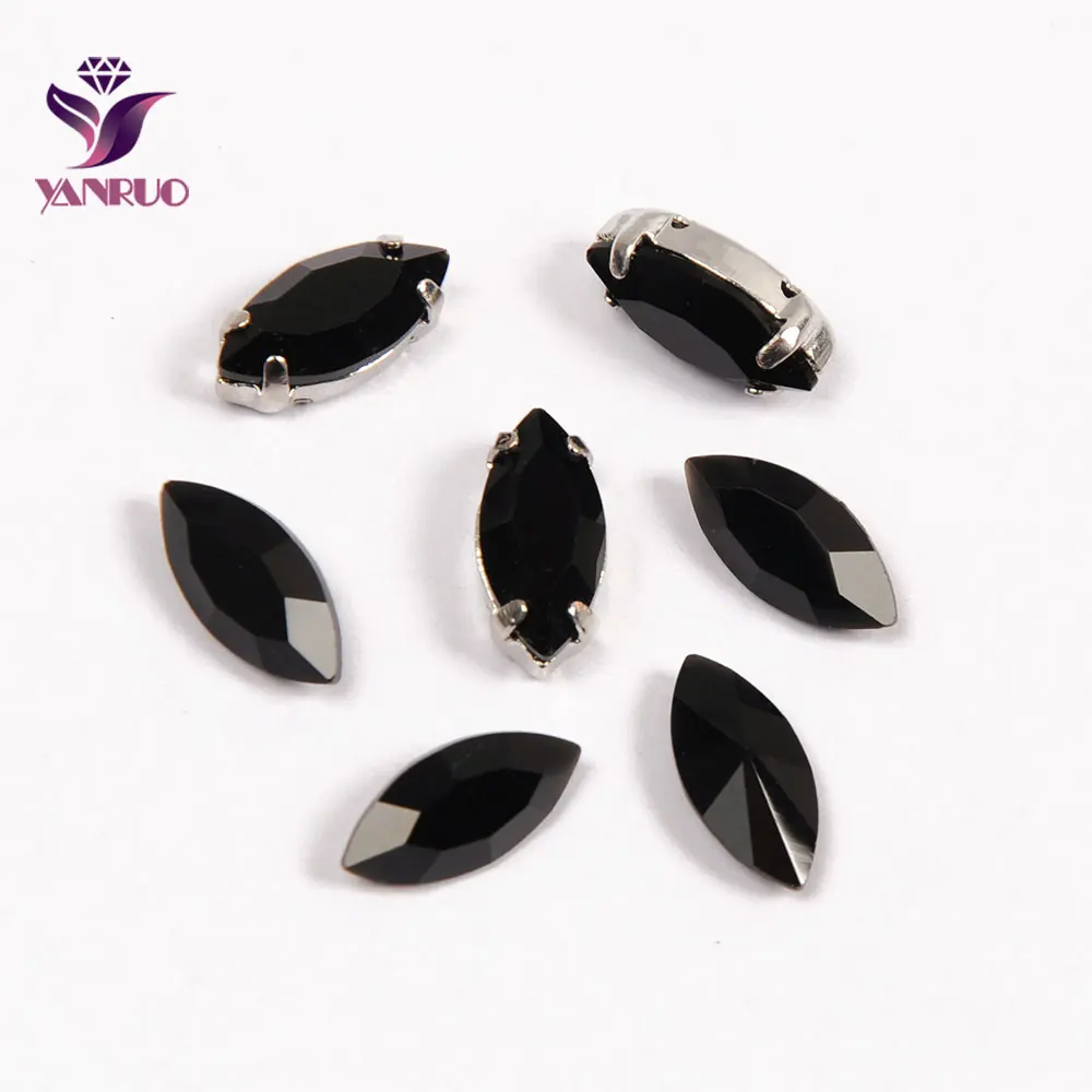 YNARUO 4200 Navette Jet Black модные стразы со стразами Прошитые все для украшения ручной