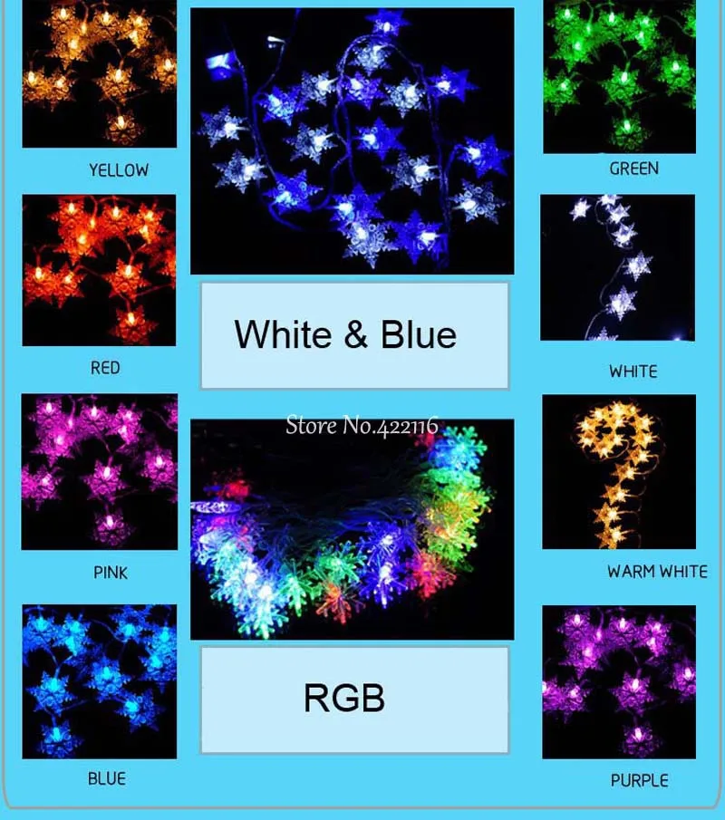 Рождественская светодиодная гирлянда в виде снежинок 9 цветов 10 м 80