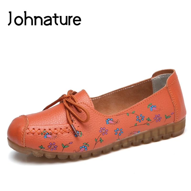 Женские туфли на шнуровке Johnature из натуральной кожи с круглым носком и мягкой