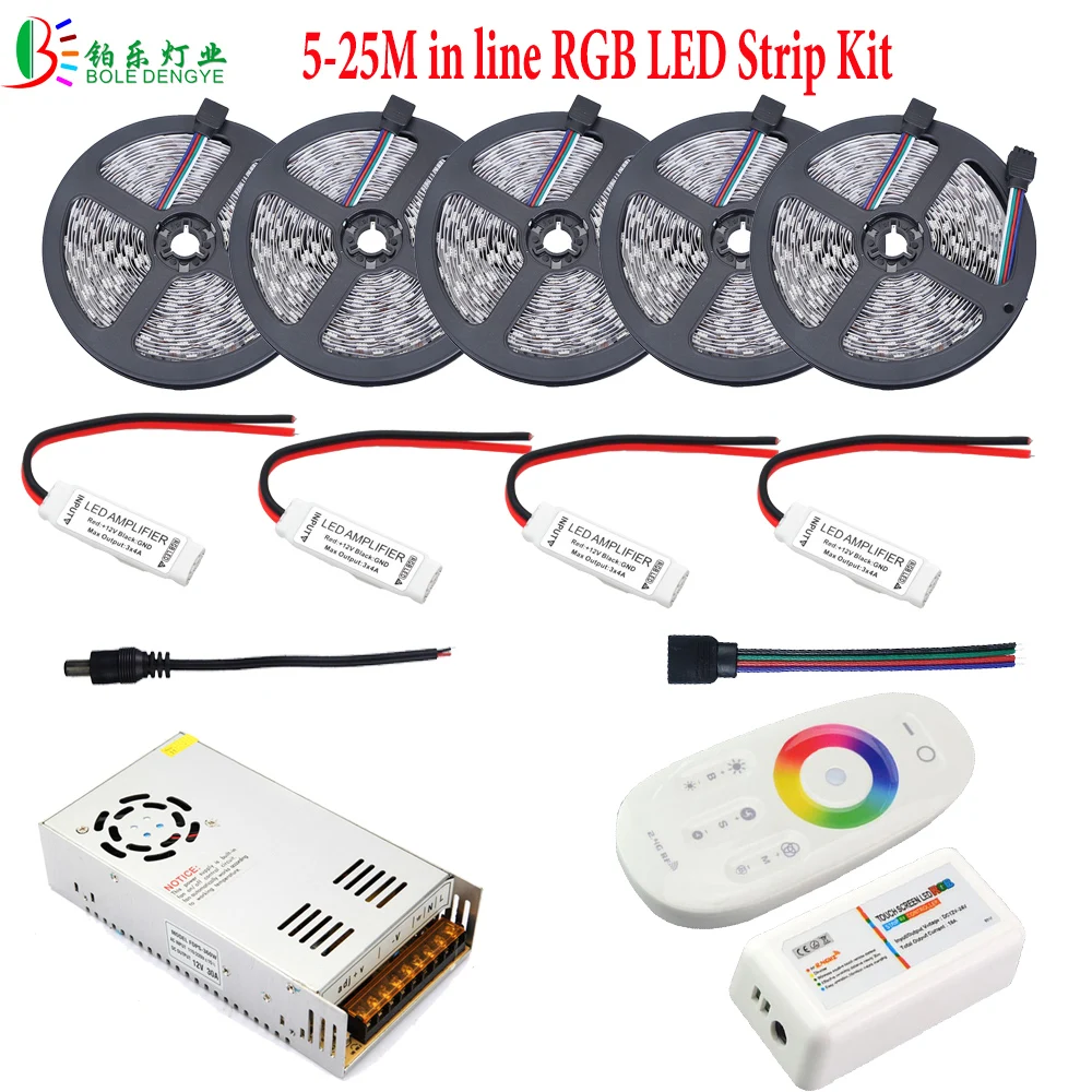 

5M 10M 15M 20M 25M DC 12V LED Strip 5M 300leds Flexible 5050 RGB LED Strip+Signal Amplifier+2.4G LED Controller+LED Power Supply