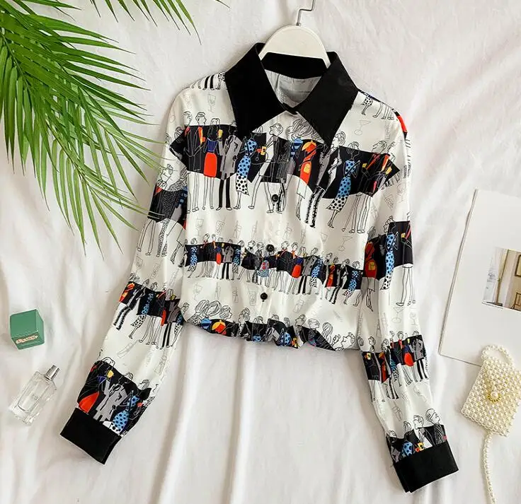 Spring autumn women's contrast color print shirt female casual loose chic tees tops TB838 |