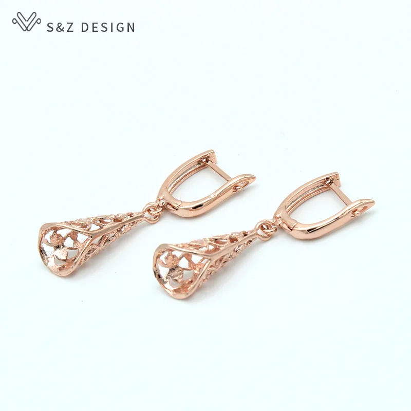 Серьги подвески S & Z с декоративным узором из розового золота 585 пробы в богемном