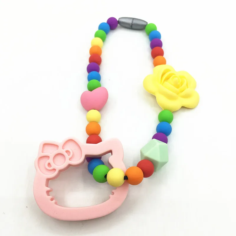 Силиконовые прорезывающиеся бусины hello kitty зубное кольцо для прорезывающихся зубов Прорезыватель игрушка силиконовые жевательные Прорезыватель для зубов аксессуар