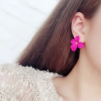 new korean paint flower earrings geometric colorful petal stud earrings for women brinco statement female fashion jewelry gift