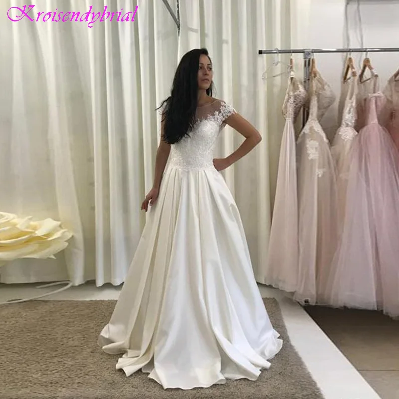 DZW317 vestidos de noiva трапециевидные атласные свадебные платья с рукавами крылышками