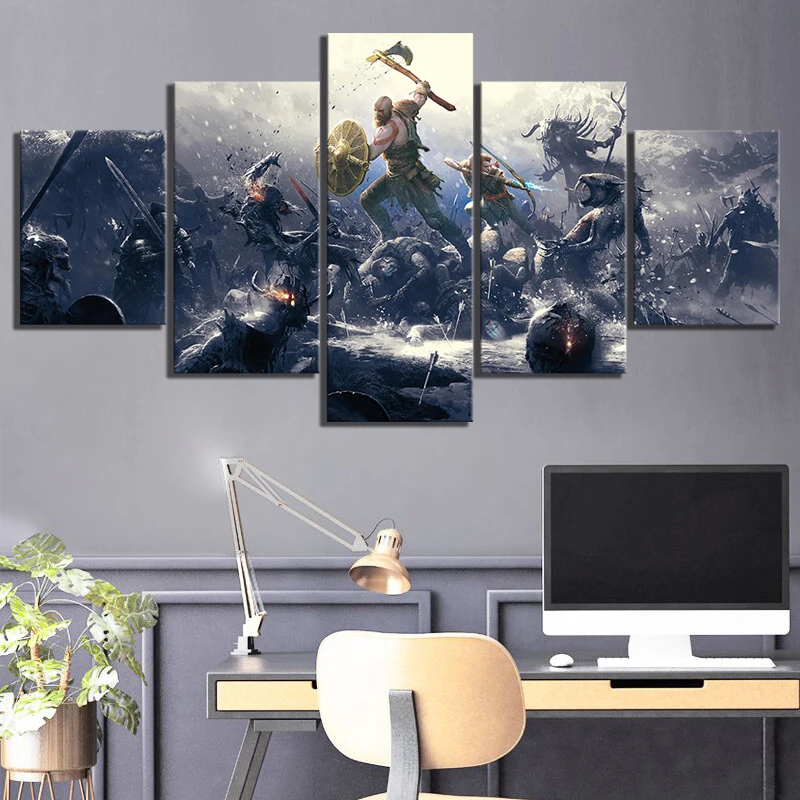 Настенное искусство модульные картины на холсте 5 панелей Kratos God Of War Game Декор для
