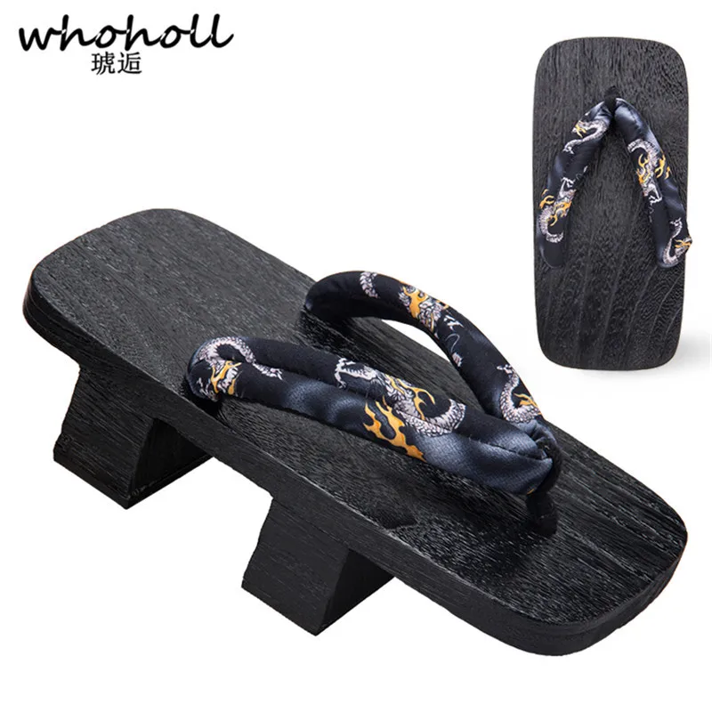 Whoholl Jiraiya Cosplay Japanese Kimono Geta Clogs Man Women Unisex Sandals Wooden Shoestwo-toothed High Cos Couple Shoes