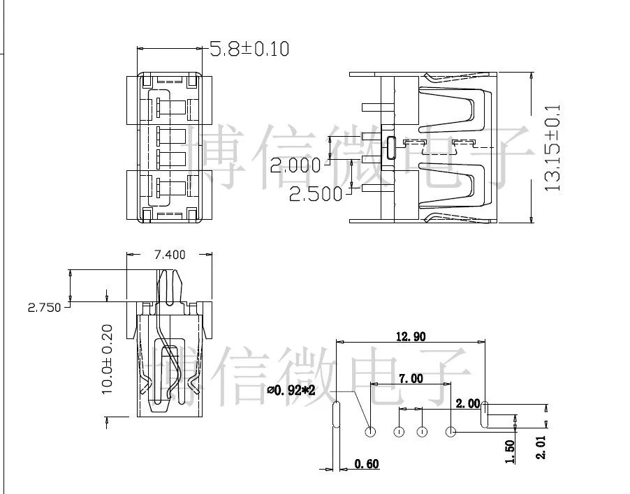 10 шт. безграничная вертикальный AF10.0mm USB разъем Тип короткий тела 180 градусов