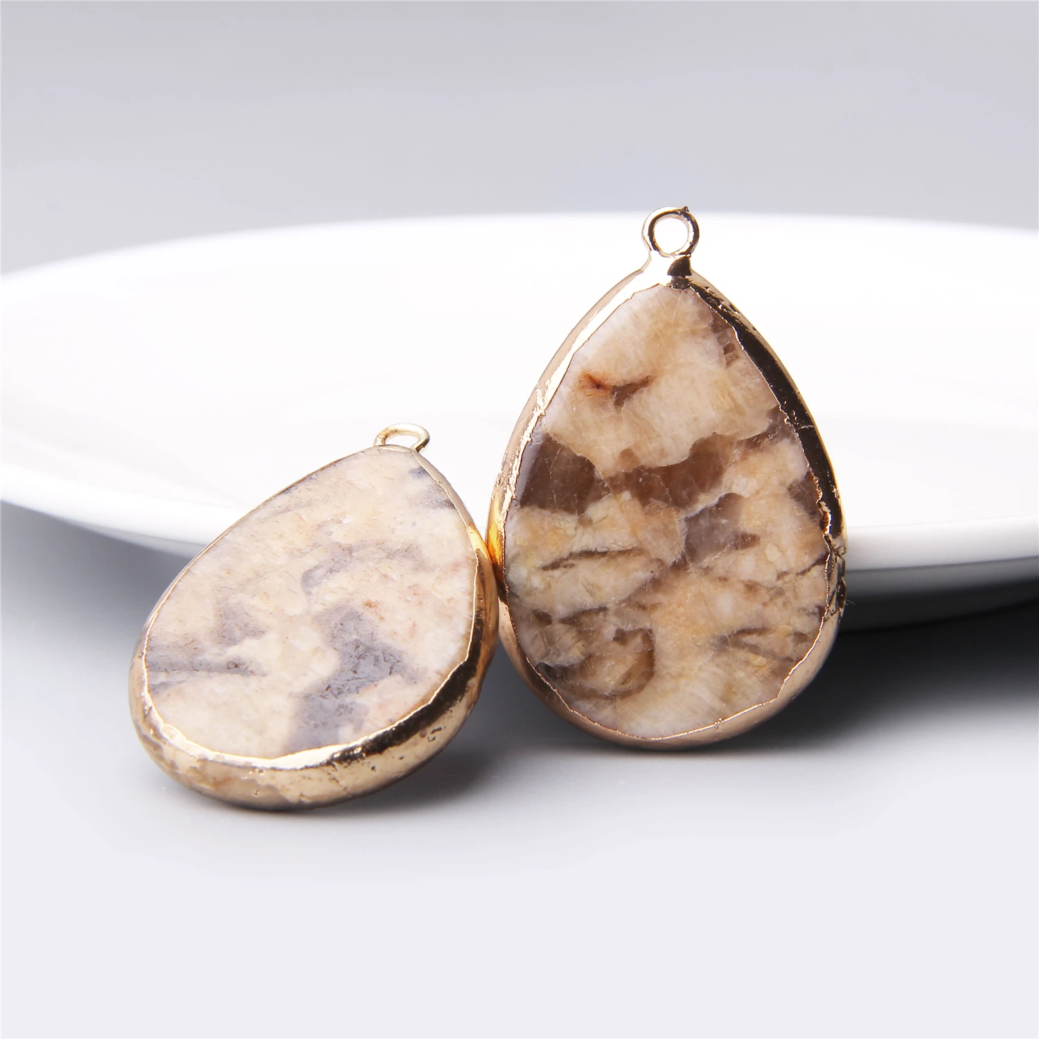Wholesale pendulum Water Drop Shape Natural agates druzy Pendant DIY for Necklace Gold Color gems Pendant Charms Jewelry Making