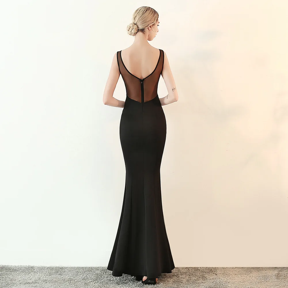 

Sladuo Celebrity Party Dress Vestidos Verano Black Beading Deep V Sleeveless Long Mermaid Frool Length Elegant Formal Night Dres