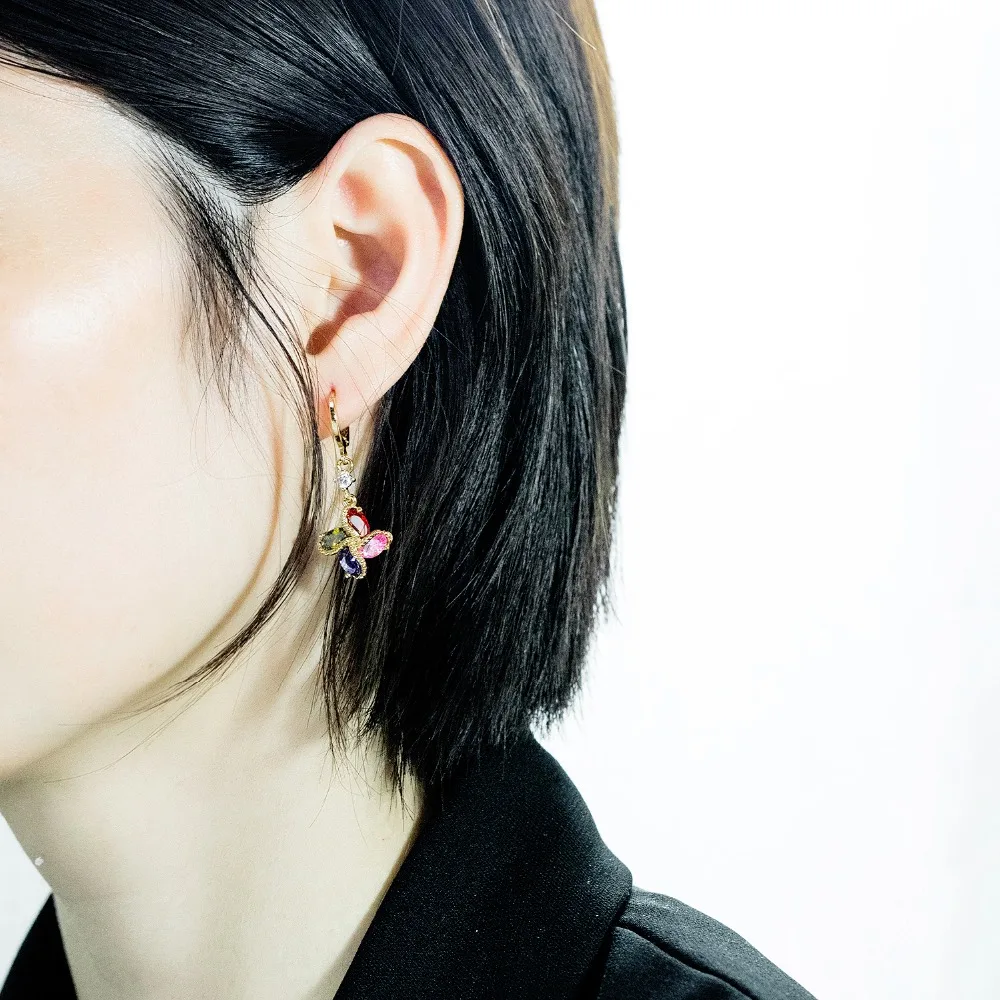 Новые модные золотые серьги красочные в форме цветов мозаика из циркония медные