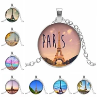 hot new french paris eiffel tower pendant round glass beveled dome jewelry necklace