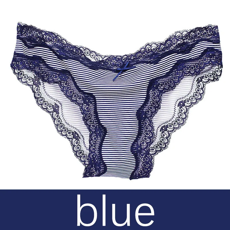 Blue 1 шт. трусы лекарство в горошек кружевное Полосатое нижнее белье для женщин, с низкой талией Хлопок черный, Розовый Новое мягкое нижнее белье высокого качества женские трусики - Цвет: Blue