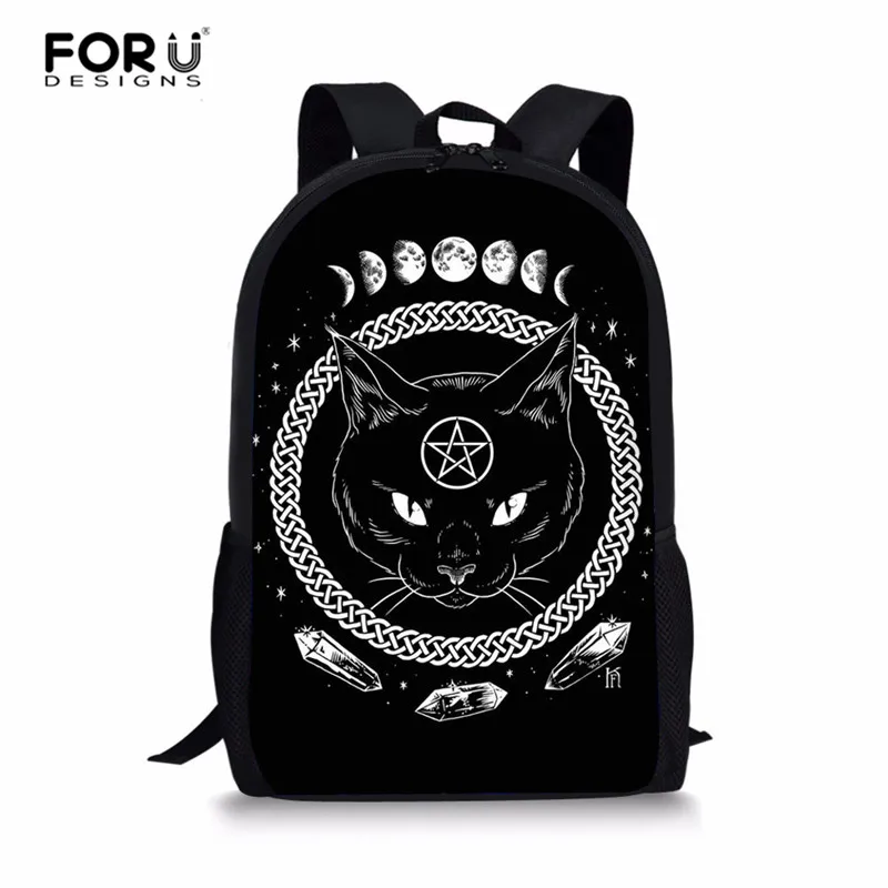 FORUDESIGNS/черные школьные сумки с принтом кота Детские рюкзаки для подростков девочек легкие школьные сумки детские школьные сумки для мальчиков - Цвет: L5066C