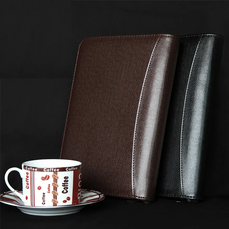 

A5B5A6 leather folder padfolio Loose leaf refillable daily notebook journal papelaria planner with calculator zipper 1086