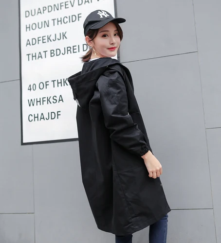 Female Hooded Trench Coats New 2018 Women Causal Army Green Medium Long Mujer Spring Autumn Harajuku Windbreaker Feminina|hooded trench coat|trench