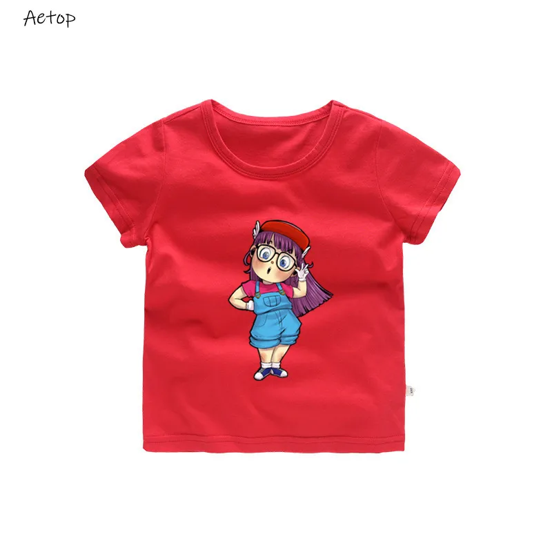 red 2 Детская футболка с принтом Arale летние топы с короткими рукавами для маленьких мальчиков и девочек, детская повседневная футболка 040 - Цвет: red 2