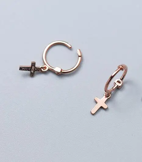 rose gold 1 pair Модные 925 пробы серебряные женские серьги, Висячие кресты, очаровательные серьги-кольца, высокое качество, для девушек, ушные крючки, подвесные украшения - Окраска металла: rose gold 1 pair