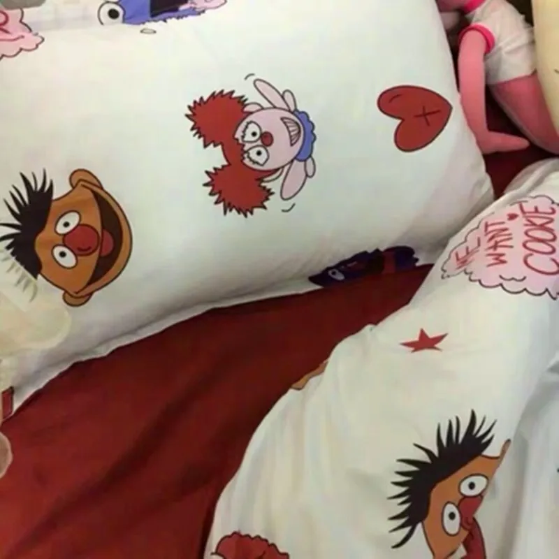 Улица Сезам ELMO полиэфирное волокно мультфильм четыре части кровать набор Творческие дети украшения для спальни X888