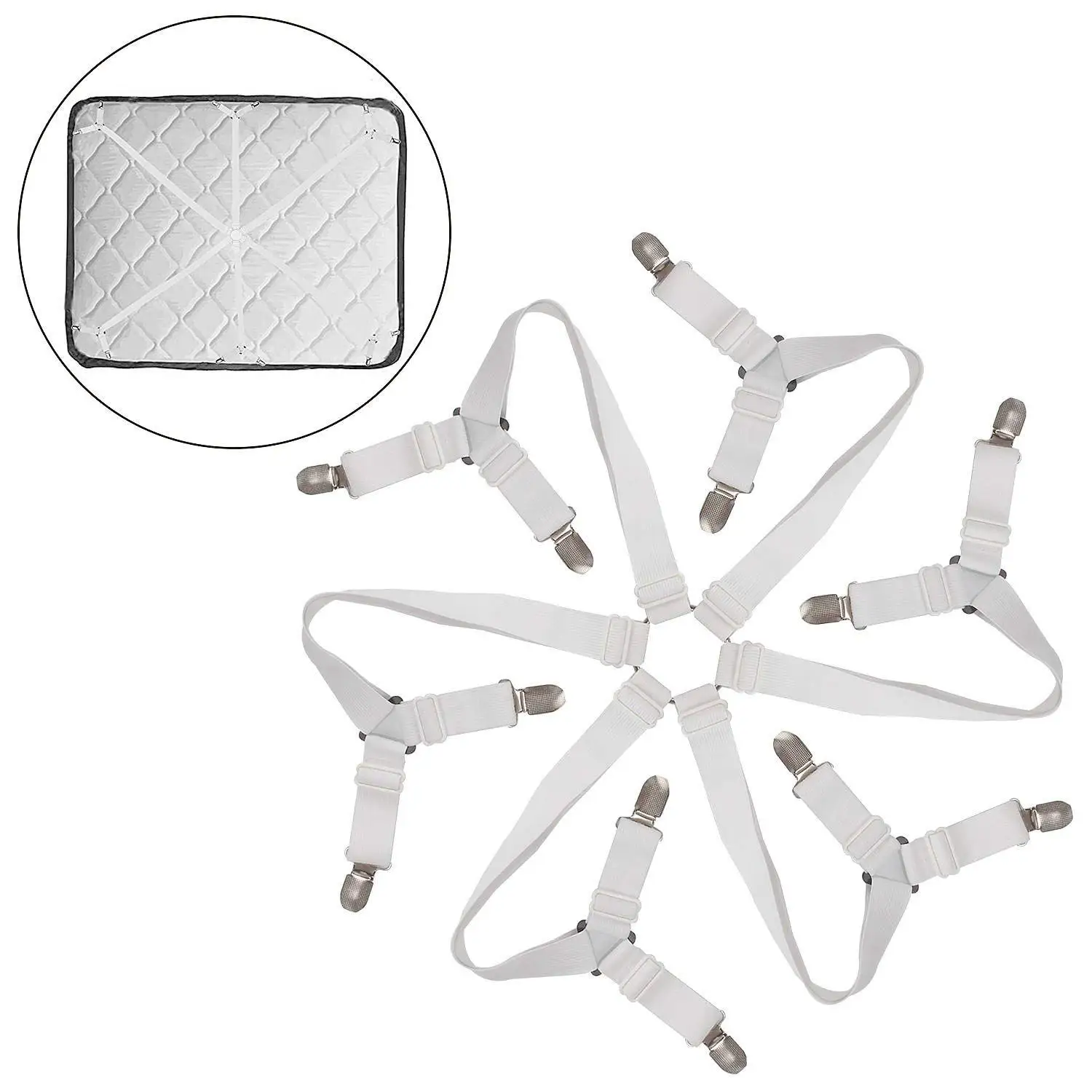 Bed Sheet Clips Grippers Fasteners 3 Way 6 Sides Suspenders Elastic Holders Mattress Straps - Adjustable Fitte | Дом и сад