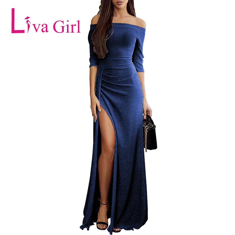 LIVA/пикантные вечерние платья с блестками и открытыми плечами для девочек сезон