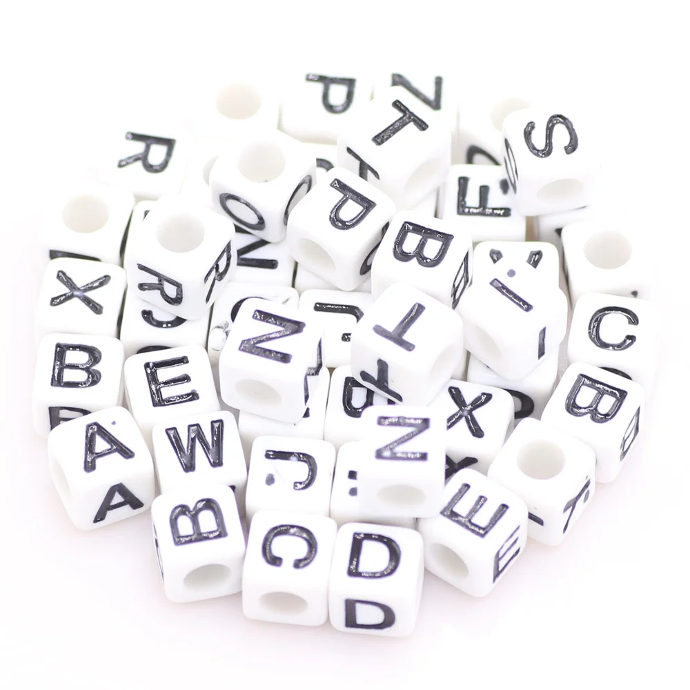 

200Pcs Acrylic Letter Beads Alphabet 6mm Square Heart Plastic Crafts Word Bead For Diy Making Charm Bracelet Jewelry Accessories