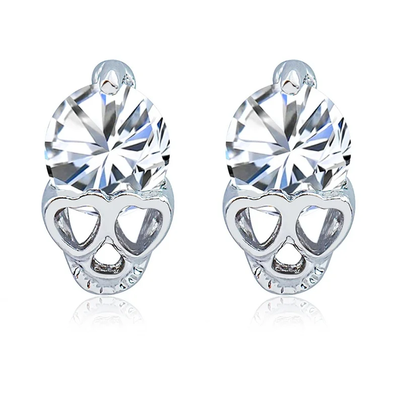 WKOUD Alloy skull heart anti-allergy rose gold silver color Stud Earrings for women popular lady jewelry | Украшения и аксессуары