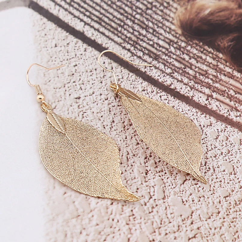 Золотистые длинные натуральные женские богемные Серебристые листья 2020 Новое