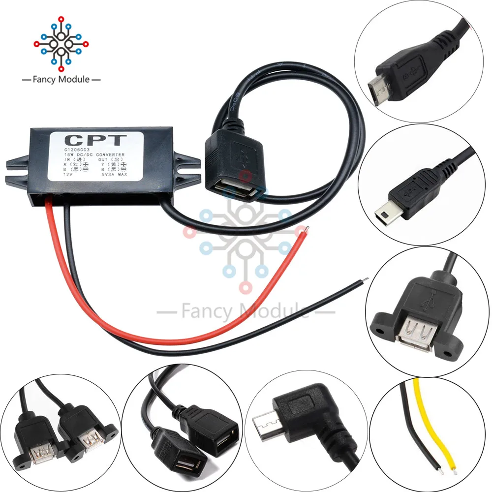 DC-DC автомобиля Мощность от 12 В до 5 В пост 3A 15 Вт модуля преобразователя Micro USB для ступенчатого понижения Мощность Выход адаптер 96% Высокая эффективность преобразования