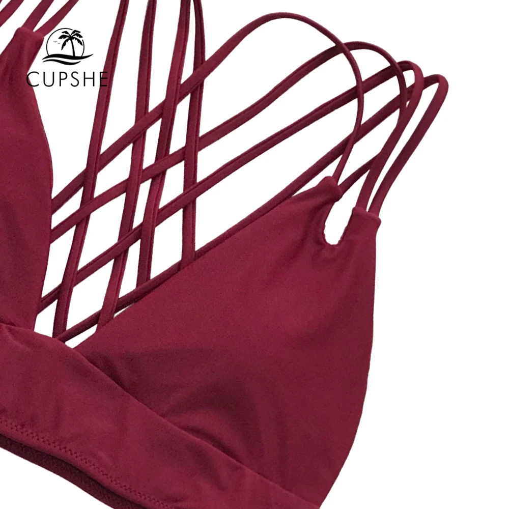 CUPSHE бордовый Strappy бикини наборы для ухода за кожей женщин крест накрест Твердые