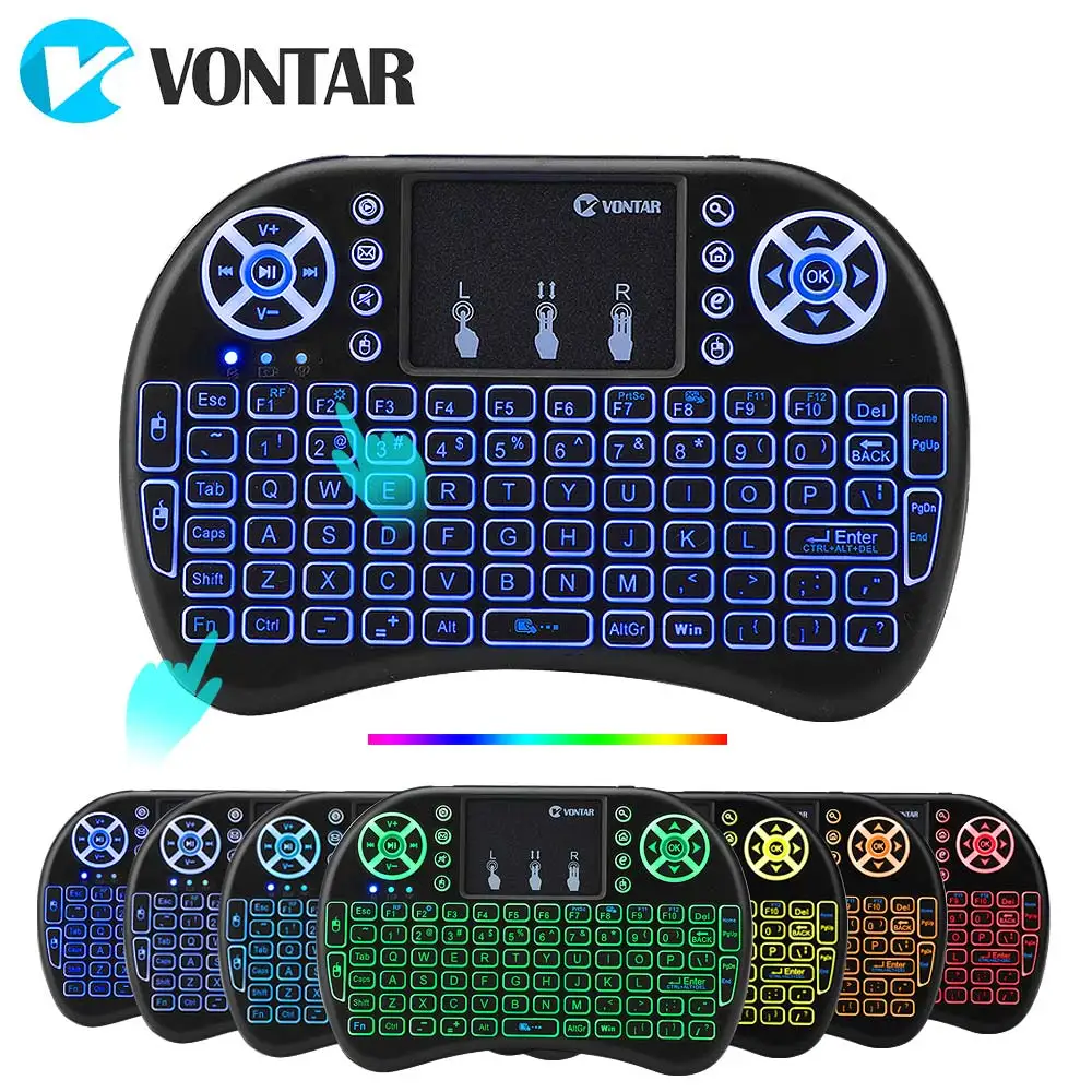 VONTAR i8, клавиатура с подсветкой, английская, русская, испанская, Воздушная мышь, 2,4 ГГц, беспроводная клавиатура, тачпад, ручной для ТВ-бокса H96 max PC
