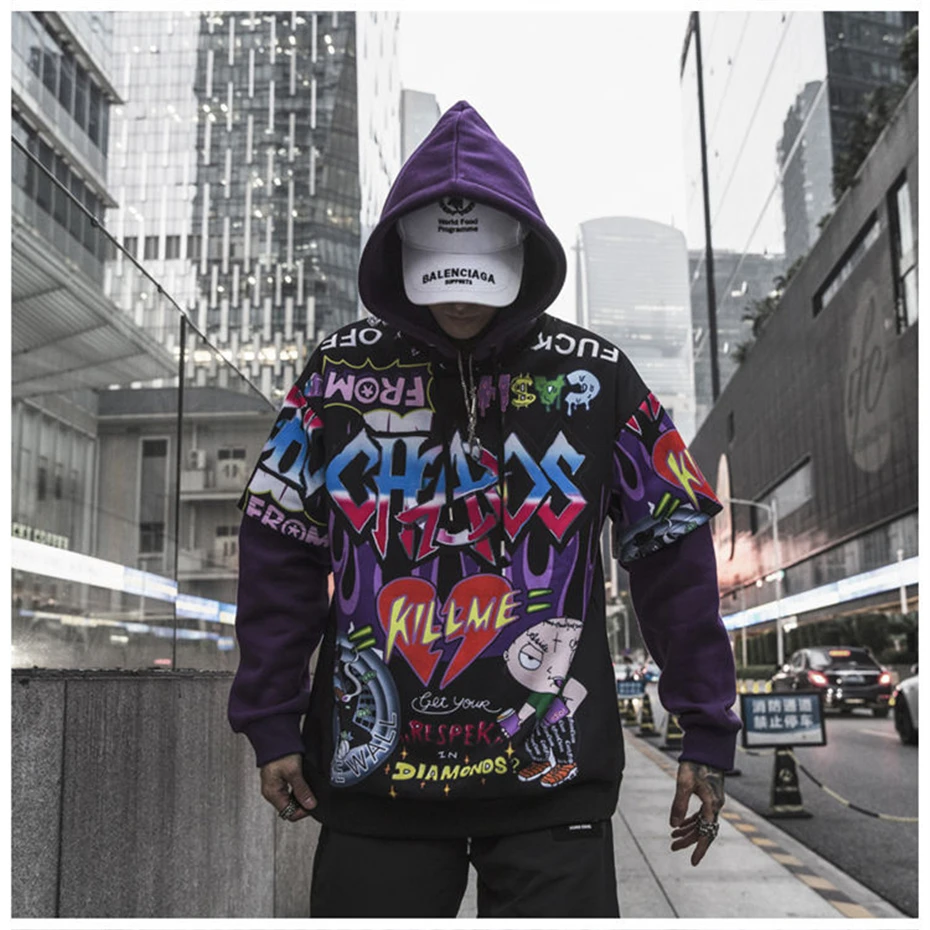 Hip Hop Hoodies Men Women Autumn Winter Letter Graffiti Printed Pullover Hoodie Male Fashion Streetwear Sweatshirts WG343