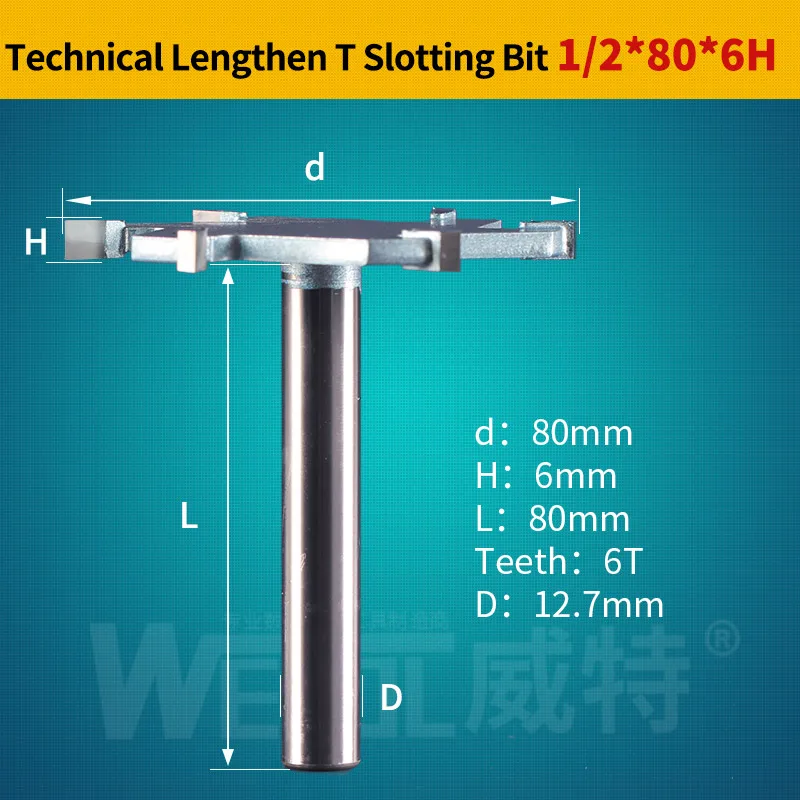 Weitol 1 шт. 1/2 дюйма 6T деревообрабатывающая фреза из карбида вольфрама удлиненная фреза Т-типа инструменты для резьбы по дереву фреза