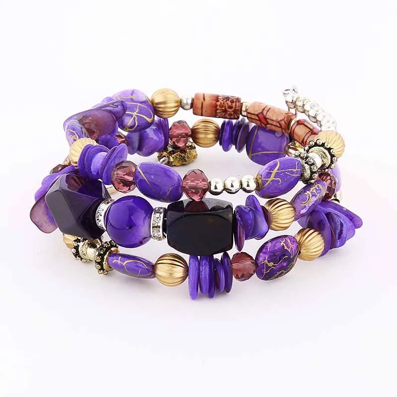 Purple Женские красные бусины, браслеты с подвесками, богемные ювелирные изделия для костюма из смолы, винтажные Многослойные браслеты-манжеты и браслеты в подарок - Окраска металла: Purple
