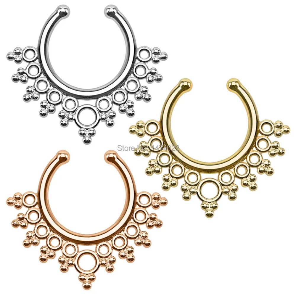 

high quality fake clip on septum clicker ring nose hoop jewelry ,15pcs/lot