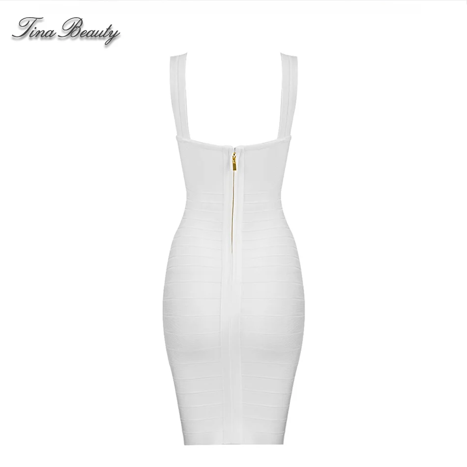 Tina Beauty Women's Spaghetti Strap V-Neck Mini Bodycon Dress Sexy Bare Back Solid Sheath Bandage Celebrity Party Dresses | Женская