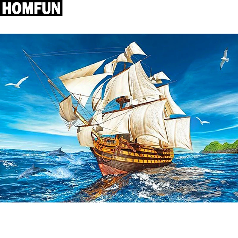 HOMFUN полностью квадратная/круглая дрель 5D DIY Алмазная картина &quotпарусное море&quot