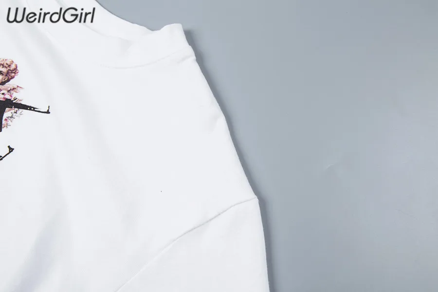 Weirdgirl, женские футболки с принтом ангела, круглый вырез, короткий рукав, Короткие топы, летние женские футболки, повседневные Модные топы из хлопка, Новинка лета