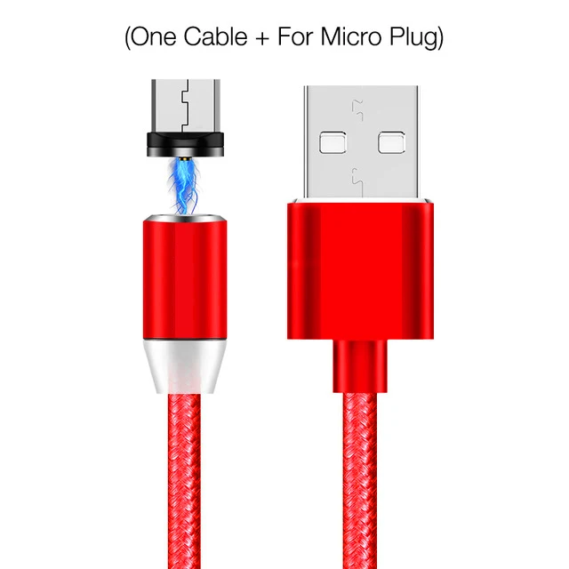 Red for Micro Lasaier светодиодный магнитный кабель и кабель Micro USB и кабель usb type C с нейлоновой оплеткой Магнитный кабель для зарядного устройства для iPhone Xs Max - Цвет: Red for Micro