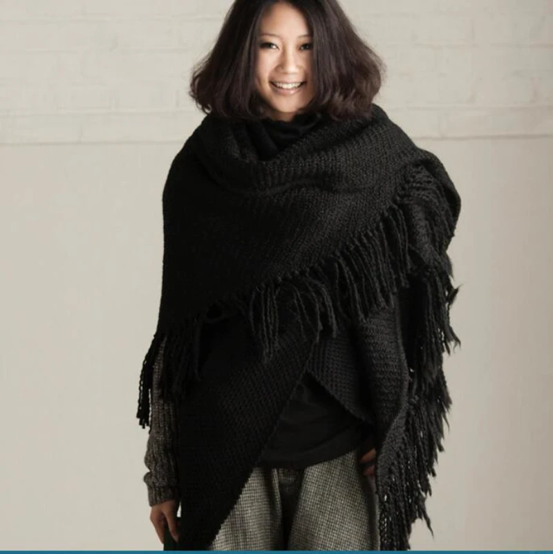 Женский зимний брендовый шарф из Пашмина треугольный шерстяной с искусственными