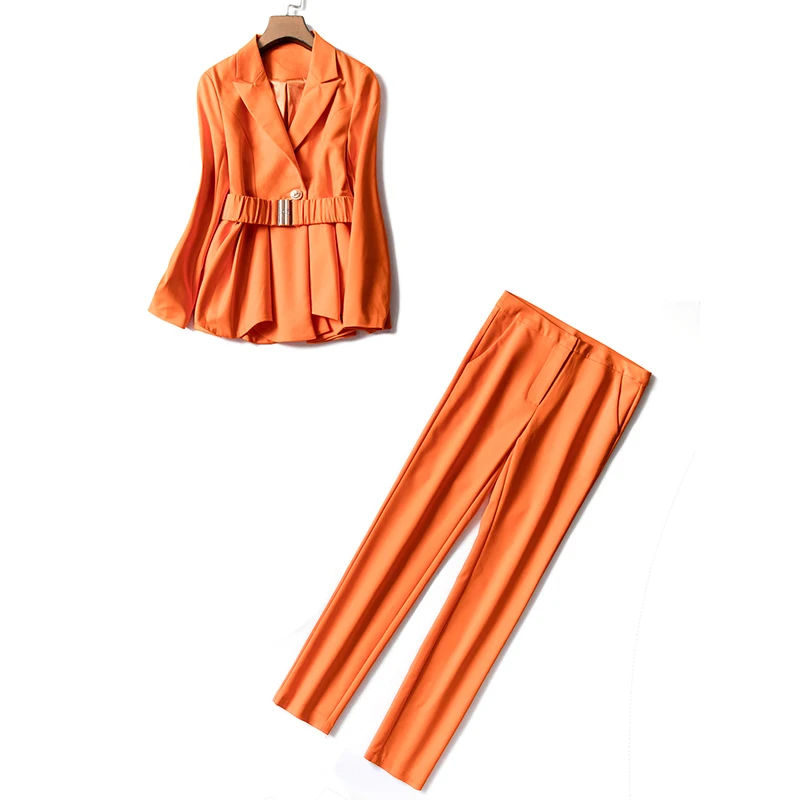 Весенне-осенние элегантные женские шикарные двойные комплекты пиджак с оборками