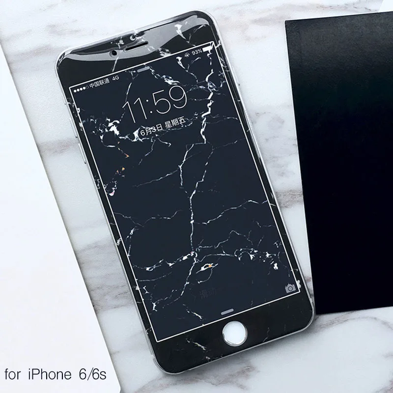 Крутая мраморная защита для экрана из закаленного стекла для iPhone 8, 8 Plus, 6, 6 S, 6 Plus, 7, 7 Plus, полное покрытие, 3D изогнутая декоративная пленка - Цвет: for I6 6s Black