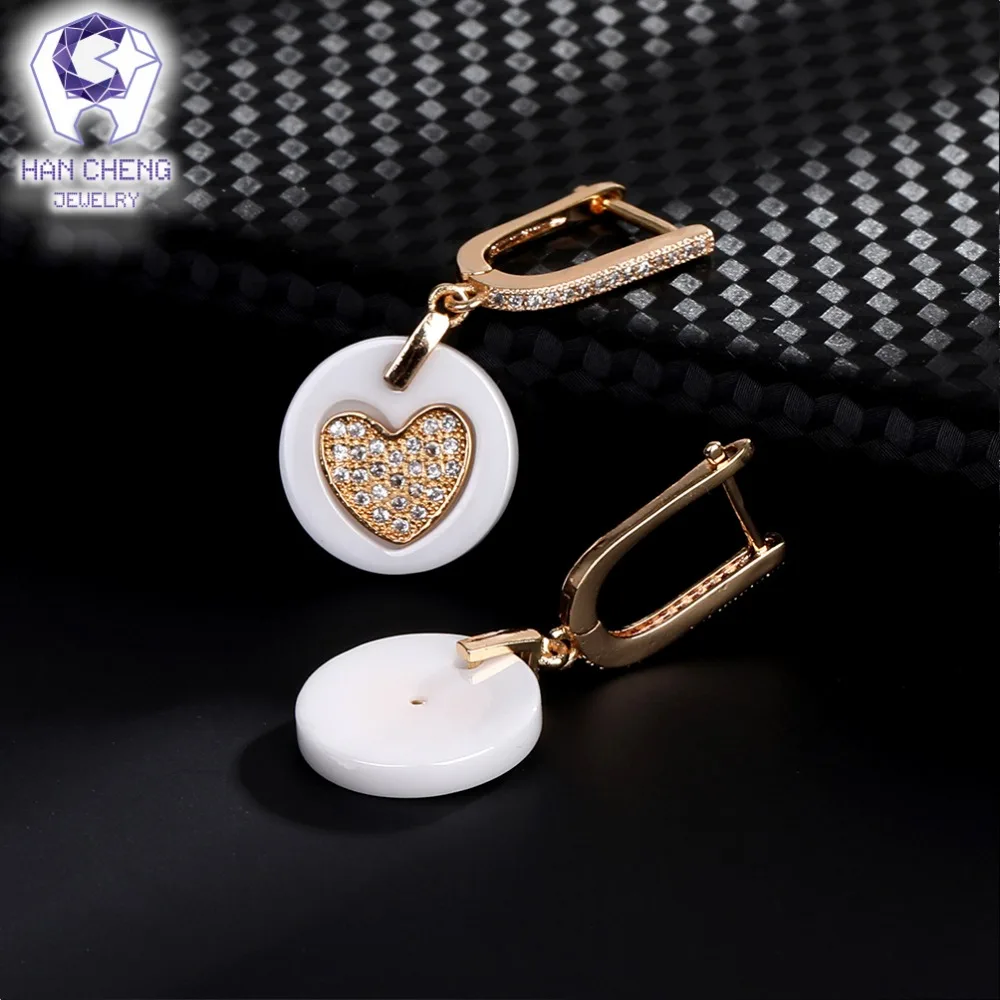 Новые висячие длинные серьги HanCheng золотого цвета с цирконом и драгоценным камнем