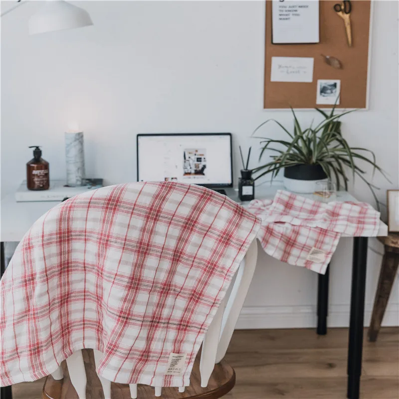 Японский Стиль светло-красный Клетчатый узор Ванна Полотенца хлопок 3 шт. для