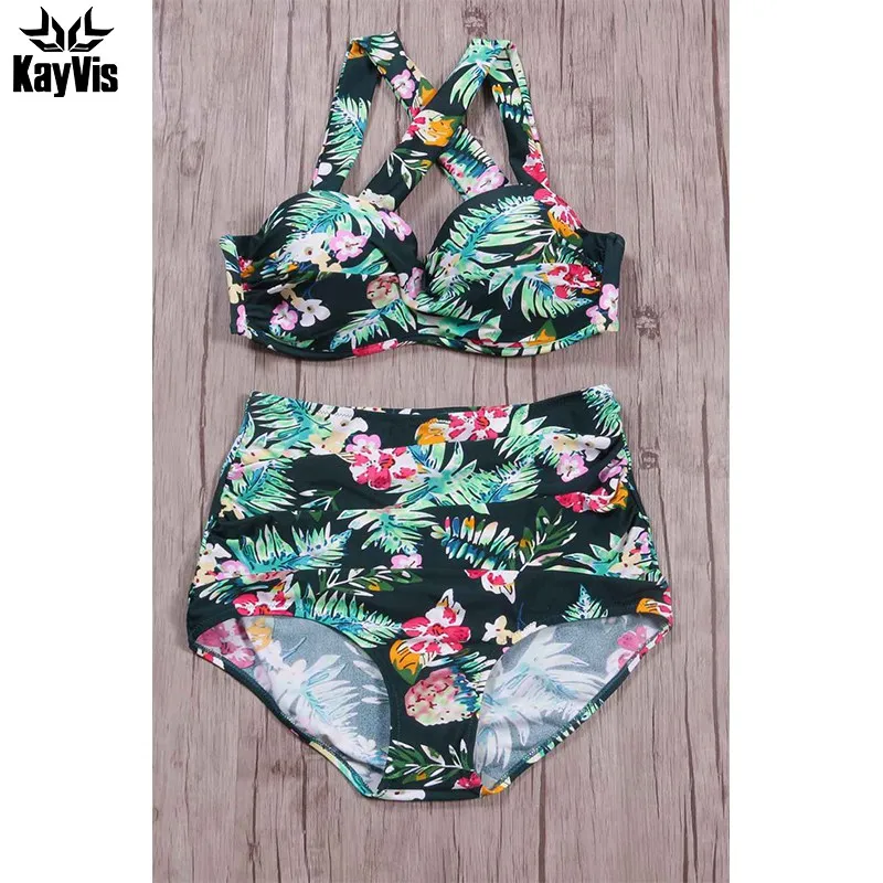 Женский купальник бикини KayVis пляжный с открытой спиной и принтом большие размеры