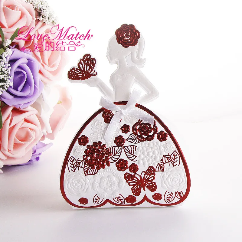 red Love Match 25 шт. Свадебная коробка Бабочка и коробка для конфет с цветами свадебные украшения стола вечерние принадлежности - Цвет: red