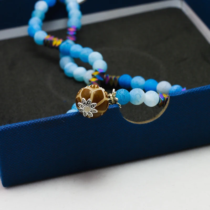 6 мм выветривание синий оникс Камень Бисер с гематитом тибетский Будда мала Бодхи