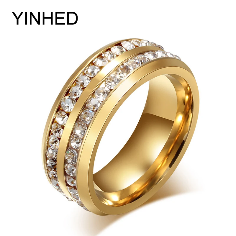 Кольцо YINHED из нержавеющей стали обручальные кольца золотого цвета с 2 рядами
