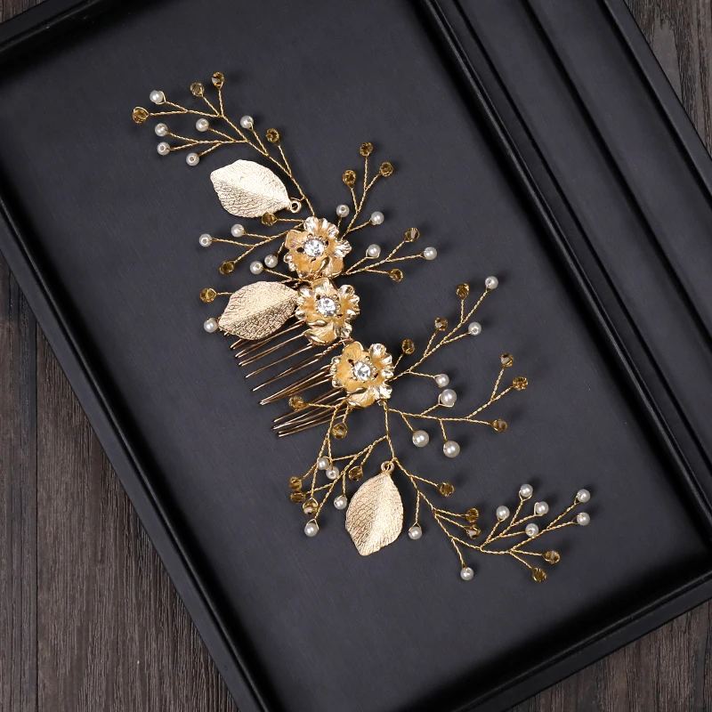 Женские гребни с золотым жемчугом винтажные Свадебные украшения для волос цвета